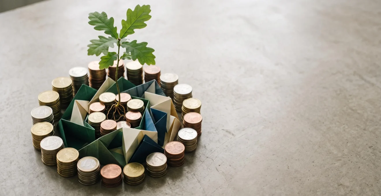 Illustration symbolique d'une allocation patrimoniale équilibrée entre sécurité et croissance