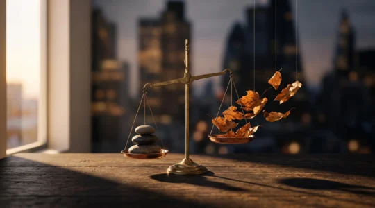 Représentation symbolique de l'équilibre entre risque et rendement dans un contrat d'assurance-vie en unités de compte