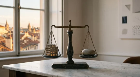 Photographie editoriale symbolisant l'equilibre entre securite du capital et performance immobiliere d'un fonds euros