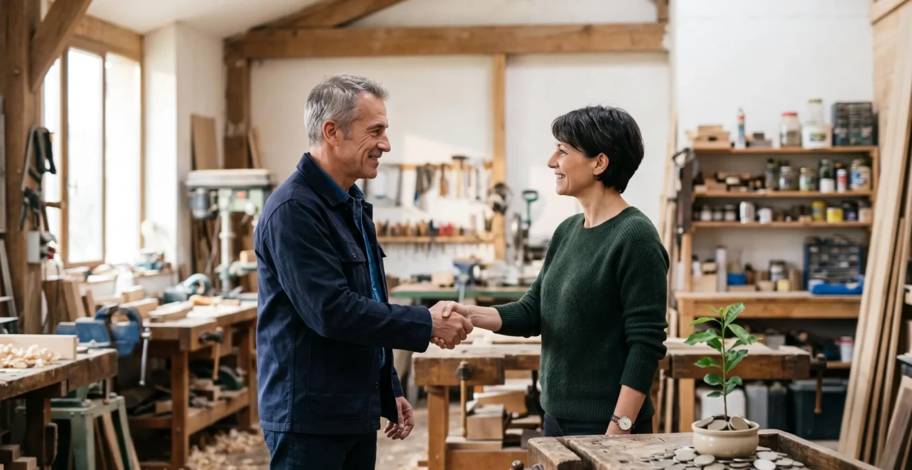Un investisseur particulier examine une maquette symbolisant la croissance d'une PME française, entre soutien à l'économie réelle et avantage fiscal