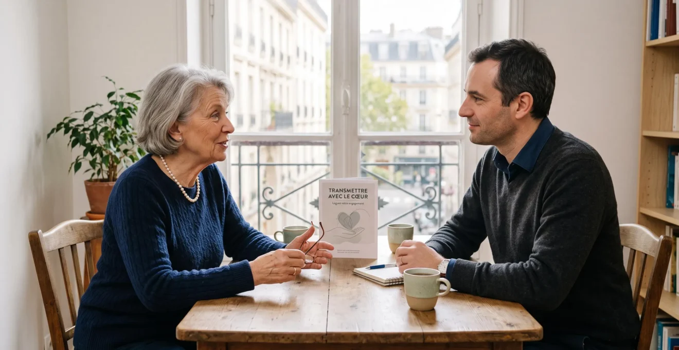 Senior rencontrant un représentant d'association pour discuter d'un projet de legs caritatif