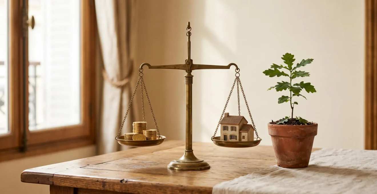 Composition symbolique représentant l'équilibre entre plusieurs types d'investissements financiers complémentaires