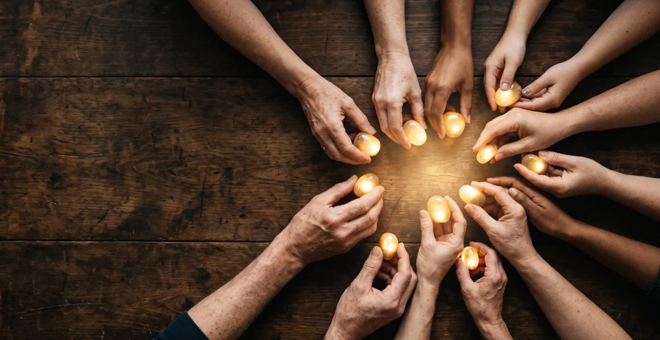 Illustration symbolique de mains unies représentant la collecte collective de dons pour une cause