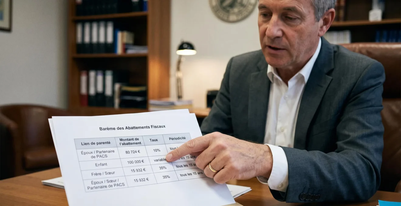Notaire consultant des registres officiels dans une bibliothèque juridique d'une étude notariale française