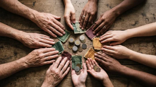 Illustration symbolique d'un reseau de mains reliees representant le financement participatif entre particuliers et emprunteurs