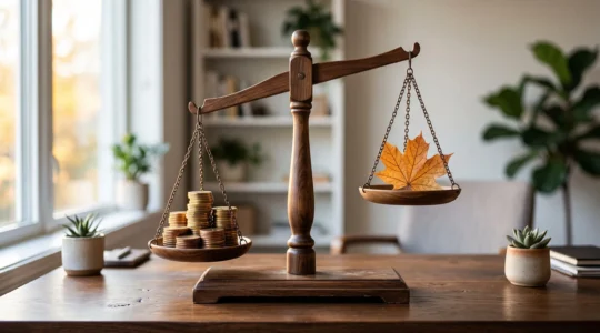 Une balance symbolique représentant l'équilibre entre les revenus d'activité et les revenus de la retraite